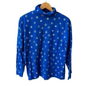 Vintage Blue Snowflake Turtleneck Top Size Large